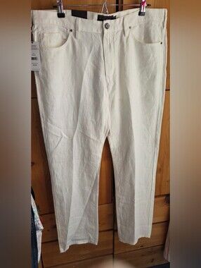 Black Brown 1826 NWT Men's Off White Linen Straight Leg Pants Size 36x32
